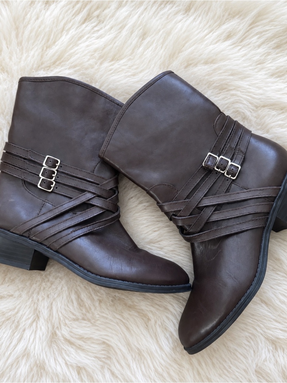 Lauren Ralph Lauren Maya Brown Ankle Booties with Buckle Straps